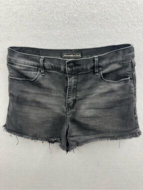 Abercrombie & Fitch Women’s Mid Rise Cut-Off Jean Shorts 27/2 Black Dark Wash